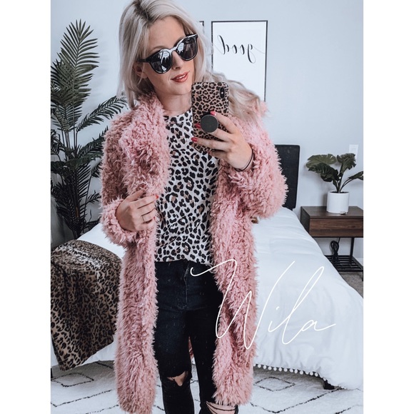 Pink teddy coat trenchcoat fuzzy faux fur - Picture 5 of 8